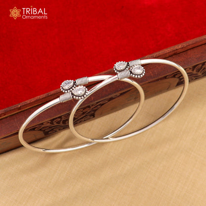 Sterling silver foot bracelet with white stones, customized anklet and kada, ethnic jewelry by TRIBAL ORNAMENTS.