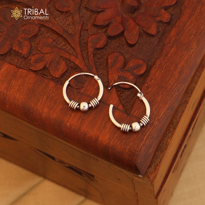 Sterling silver Bali hoops earrings with wired and ball design, tribal ethnic jewelry by TRIBAL ORNAMENTS