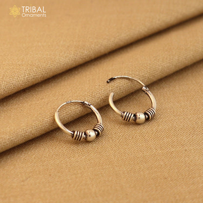 925 sterling silver Bali hoops earrings with wired and ball design, showcasing tribal ethnic jewelry style.