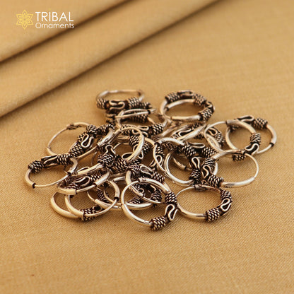Sterling silver Bali hoops earrings with wired tribal design by TRIBAL ORNAMENTS, showcasing intricate ethnic jewelry craftsmanship.