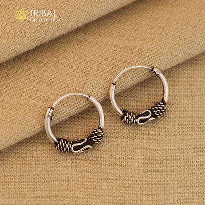 Sterling silver Bali hoops earrings with wired tribal design from TRIBAL ORNAMENTS, showcasing ethnic jewelry craftsmanship.