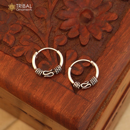 925 sterling silver Bali hoops earrings with wired tribal design, showcasing ethnic jewelry style and intricate craftsmanship.