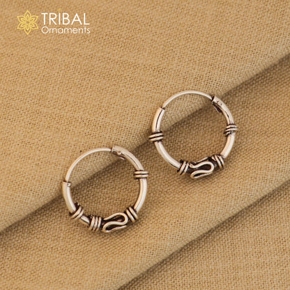 925 sterling silver Bali hoops earrings with wired tribal design, showcasing ethnic jewelry craftsmanship and intricate tribal patterns
