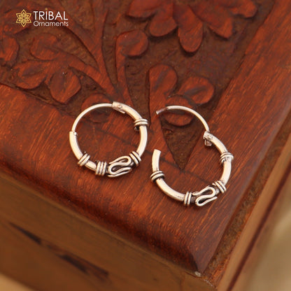 925 sterling silver wired Bali hoops earrings featuring intricate tribal and ethnic design, crafted by TRIBAL ORNAMENTS.