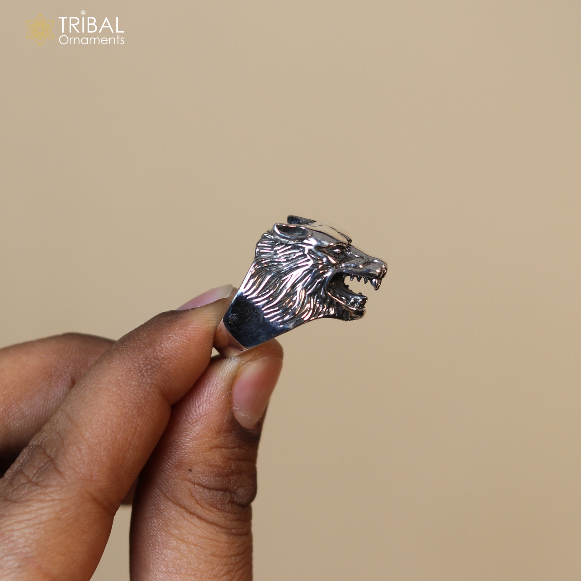 925 sterling silver lion face design ring  men's Jewelry sr768 - TRIBAL ORNAMENTS