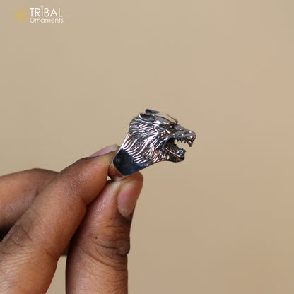 925 sterling silver lion face design ring  men's Jewelry sr768 - TRIBAL ORNAMENTS