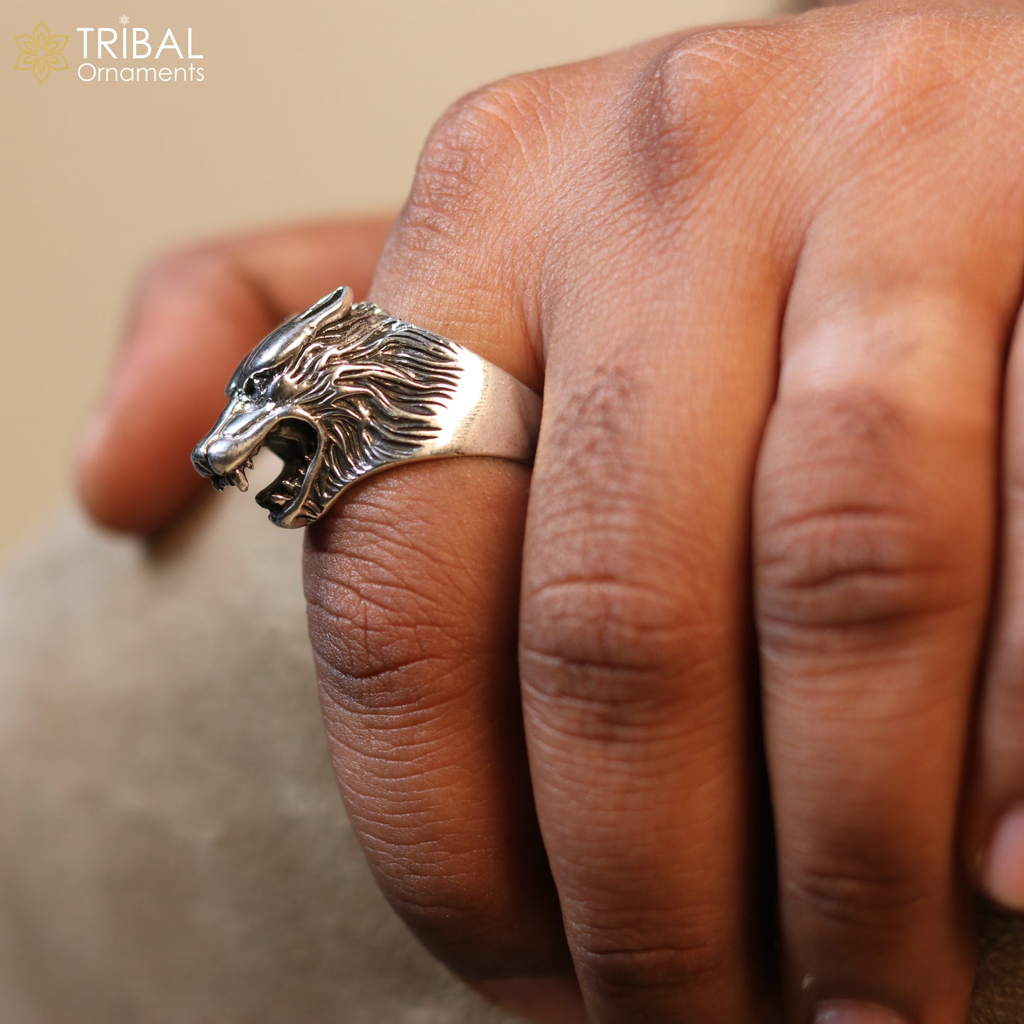 925 sterling silver lion face design ring  men's Jewelry sr768 - TRIBAL ORNAMENTS
