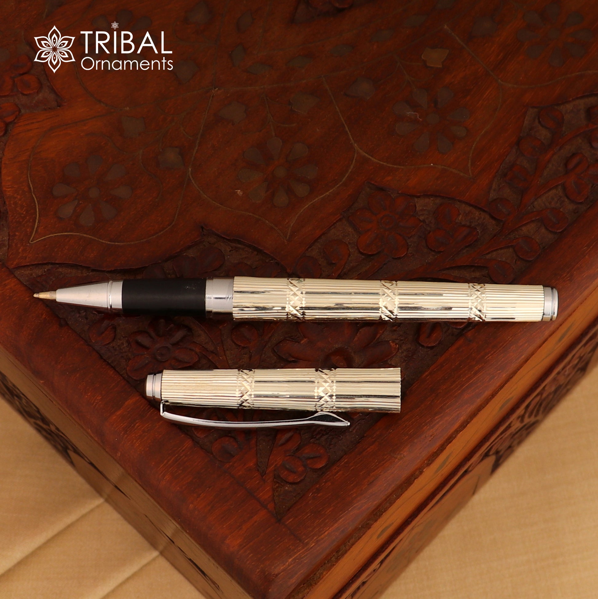 925 Sterling silver work writing ball pen, best silver gifting article from india art845 - TRIBAL ORNAMENTS