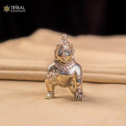 925 sterling Solid silver handmade idol divine Krishna, Laddu Gopalan, crawling Krishna small statue figurine home temple puja art649 - TRIBAL ORNAMENTS