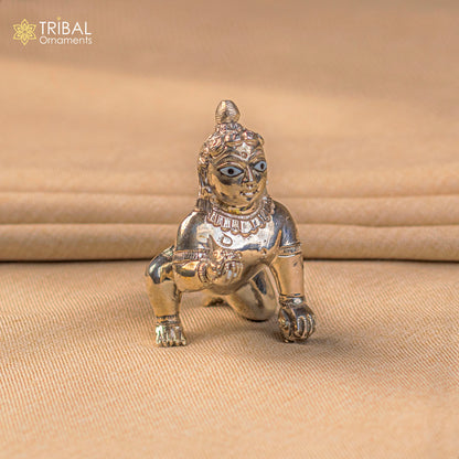925 sterling Solid silver handmade idol divine Krishna, Laddu Gopalan, crawling Krishna small statue figurine home temple puja art649 - TRIBAL ORNAMENTS
