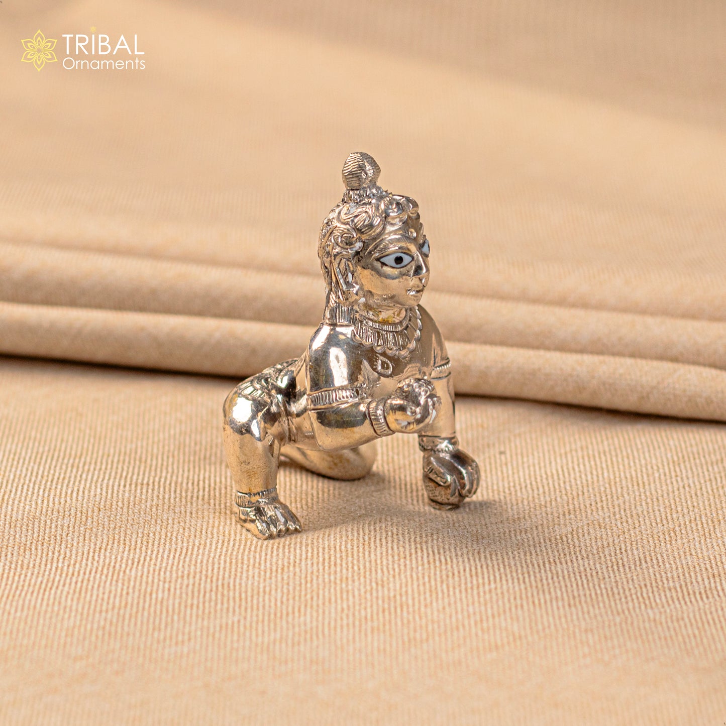 925 sterling Solid silver handmade idol divine Krishna, Laddu Gopalan, crawling Krishna small statue figurine home temple puja art649 - TRIBAL ORNAMENTS