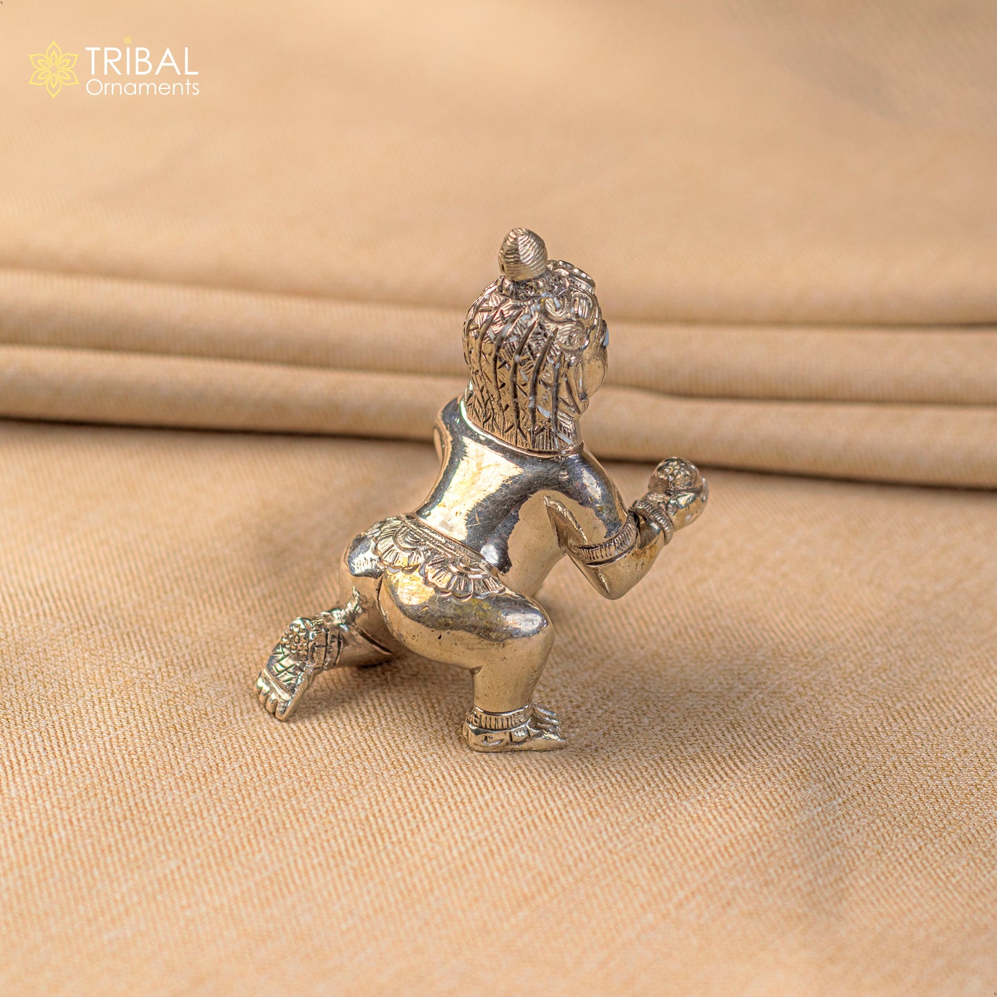 925 sterling Solid silver handmade idol divine Krishna, Laddu Gopalan, crawling Krishna small statue figurine home temple puja art649 - TRIBAL ORNAMENTS