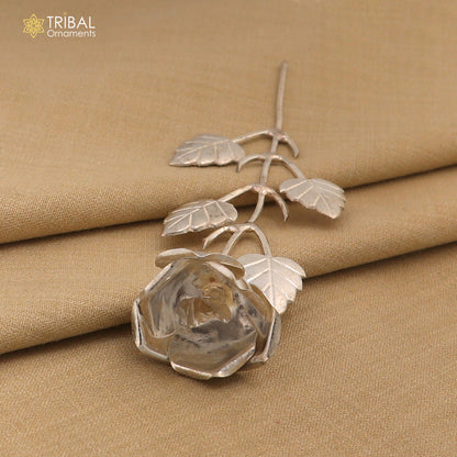 Sterling silver flower puja god temple article by TRIBAL ORNAMENTS, decorative silver worshipping item for religious rituals.