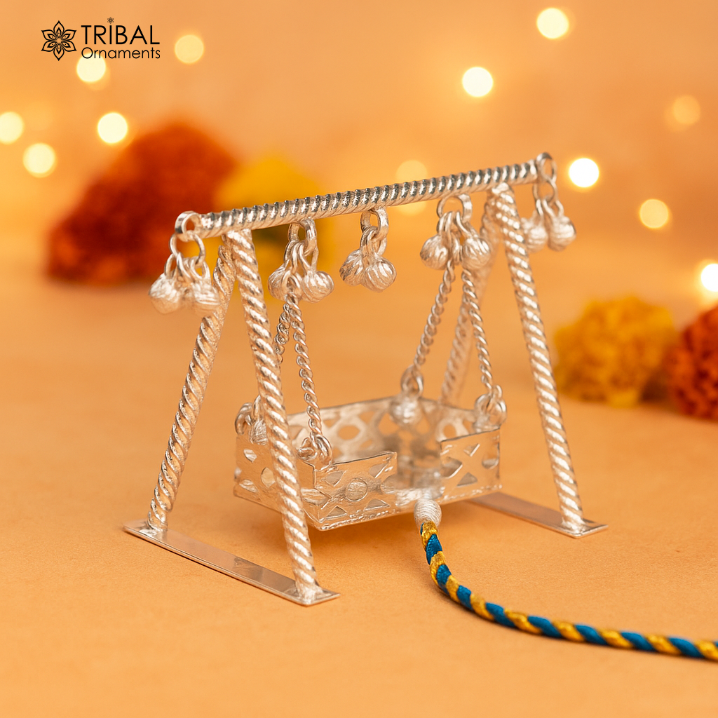 925Sterling silver handmade Bal Gopala jhula, little Krishna swing, child krishan palana, silver jhula, laddu gopal jhula, silver art su377 - TRIBAL ORNAMENTS