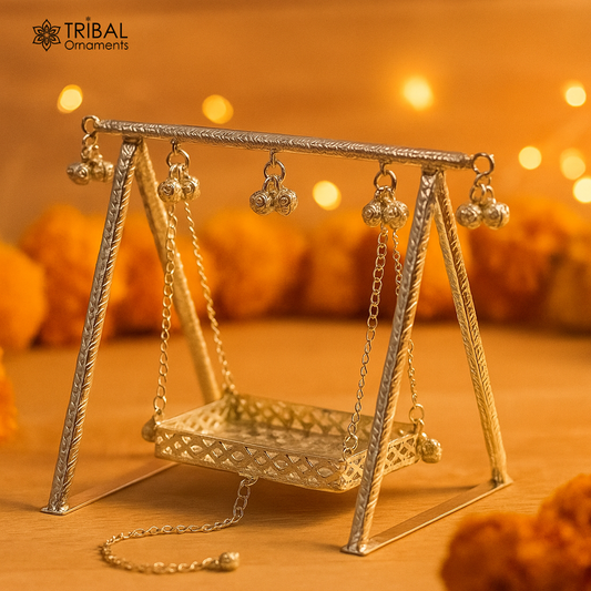 925Sterling silver handmade Bal Gopala jhula, little Krishna swing, child krishan palana, silver jhula, laddu gopal jhula, silver art su815 - TRIBAL ORNAMENTS