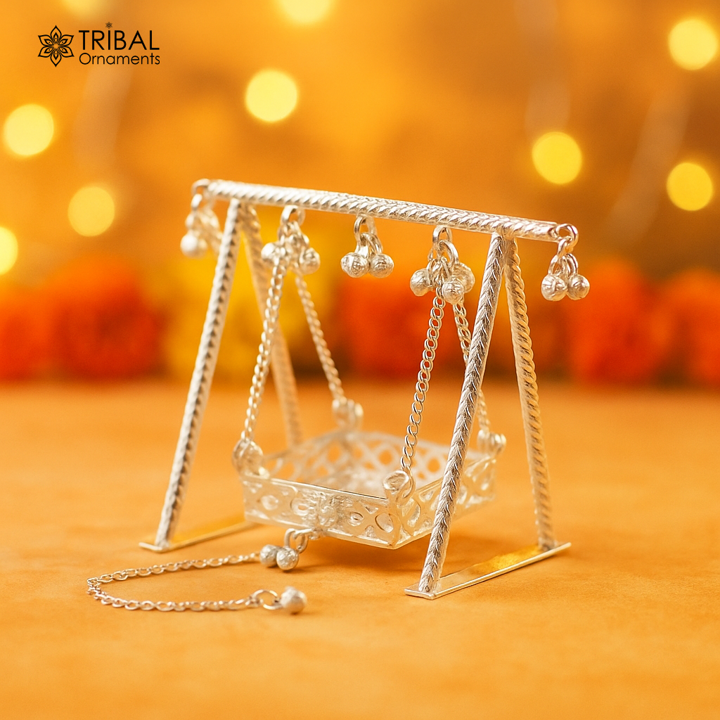 925Sterling silver handmade Bal Gopala jhula, little Krishna swing, child Krishna palana, silver jhula, laddu Gopal Jhula, silver art su379 - TRIBAL ORNAMENTS