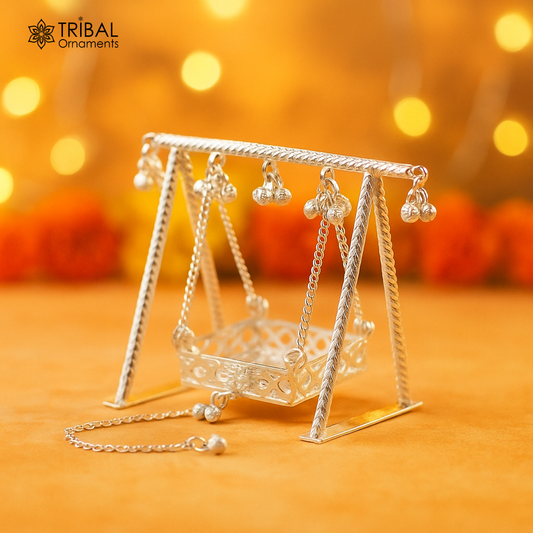 925Sterling silver handmade Bal Gopala jhula, little Krishna swing, child Krishna palana, silver jhula, laddu Gopal Jhula, silver art su379 - TRIBAL ORNAMENTS