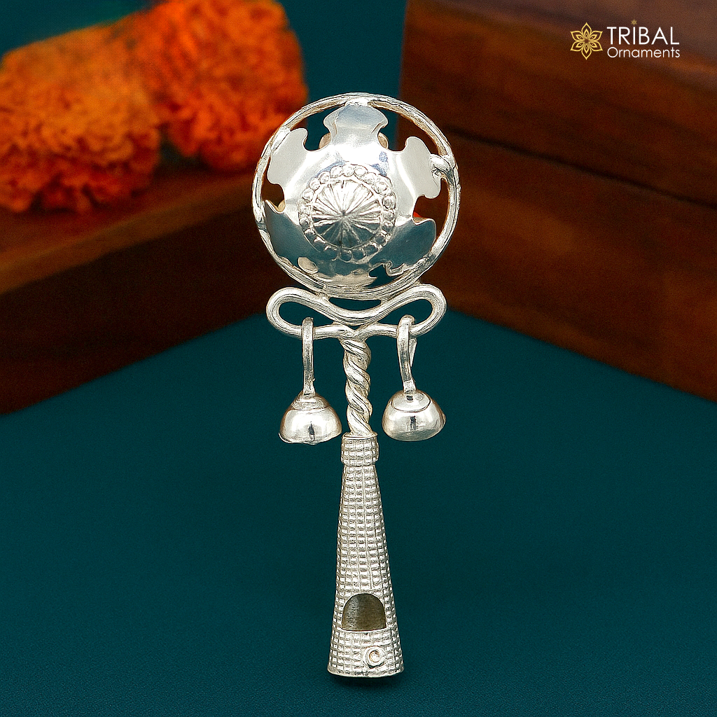 925sterling silver handmade design new born baby gifting bells toy, baby krishna gifting toy, silver whistle, silver temple article su192 - TRIBAL ORNAMENTS