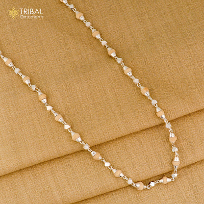 Sterling silver handmade tulsi mala necklace with holy basil wooden beads, ideal for Ayurveda meditation.