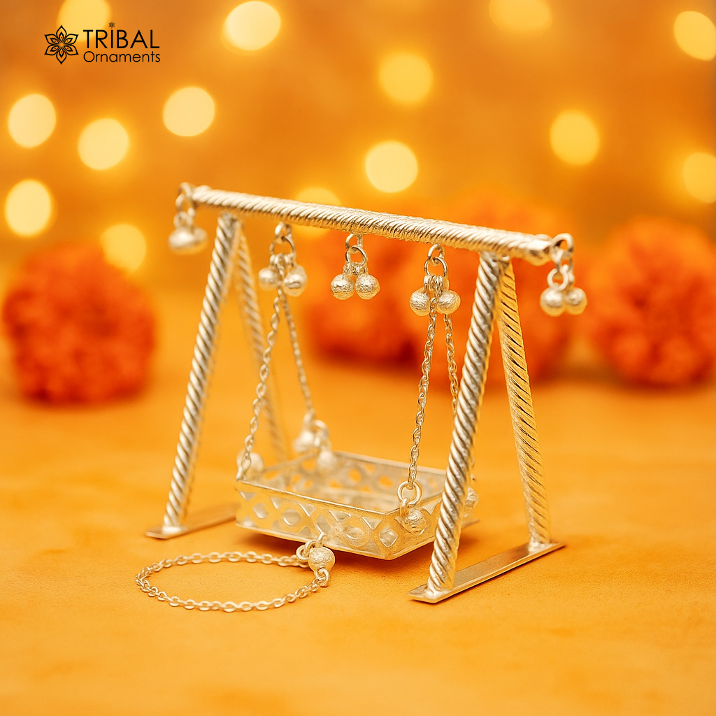 925Sterling silver handmade Laddu Gopala jhula, Baby Krishna swing, child Krishna palana, silver jhula, laddu Gopal Jhula, silver article su381 - TRIBAL ORNAMENTS