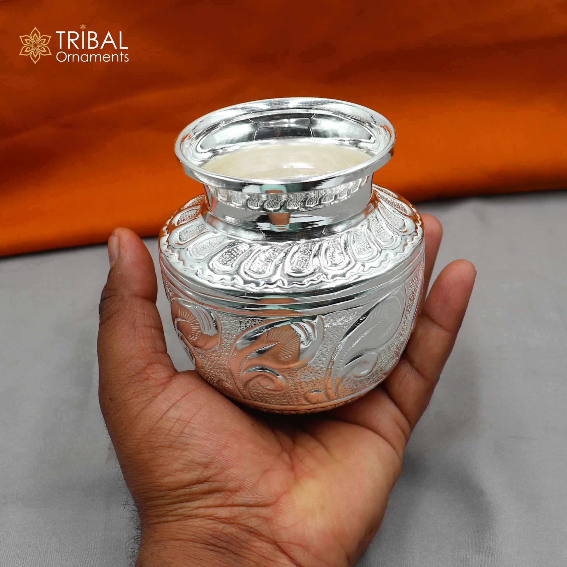 925sterling silver handmade Kalash or pot, unique special silver puja article, water or milk shiva kalash pot india so1064 - TRIBAL ORNAMENTS