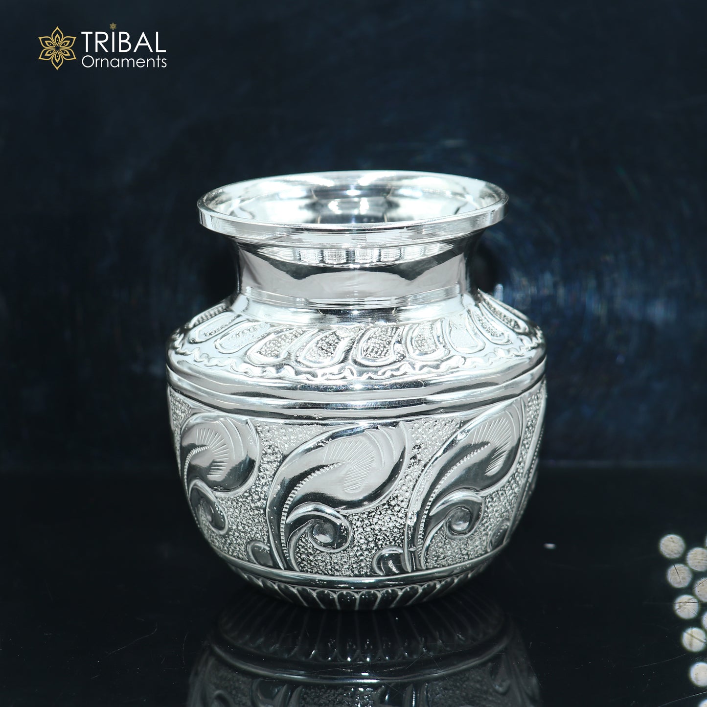 925sterling silver handmade Kalash or pot, unique special silver puja article, water or milk shiva kalash pot india so1064 - TRIBAL ORNAMENTS