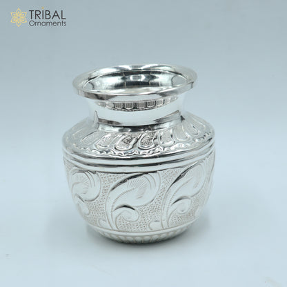 925sterling silver handmade Kalash or pot, unique special silver puja article, water or milk shiva kalash pot india so1064 - TRIBAL ORNAMENTS