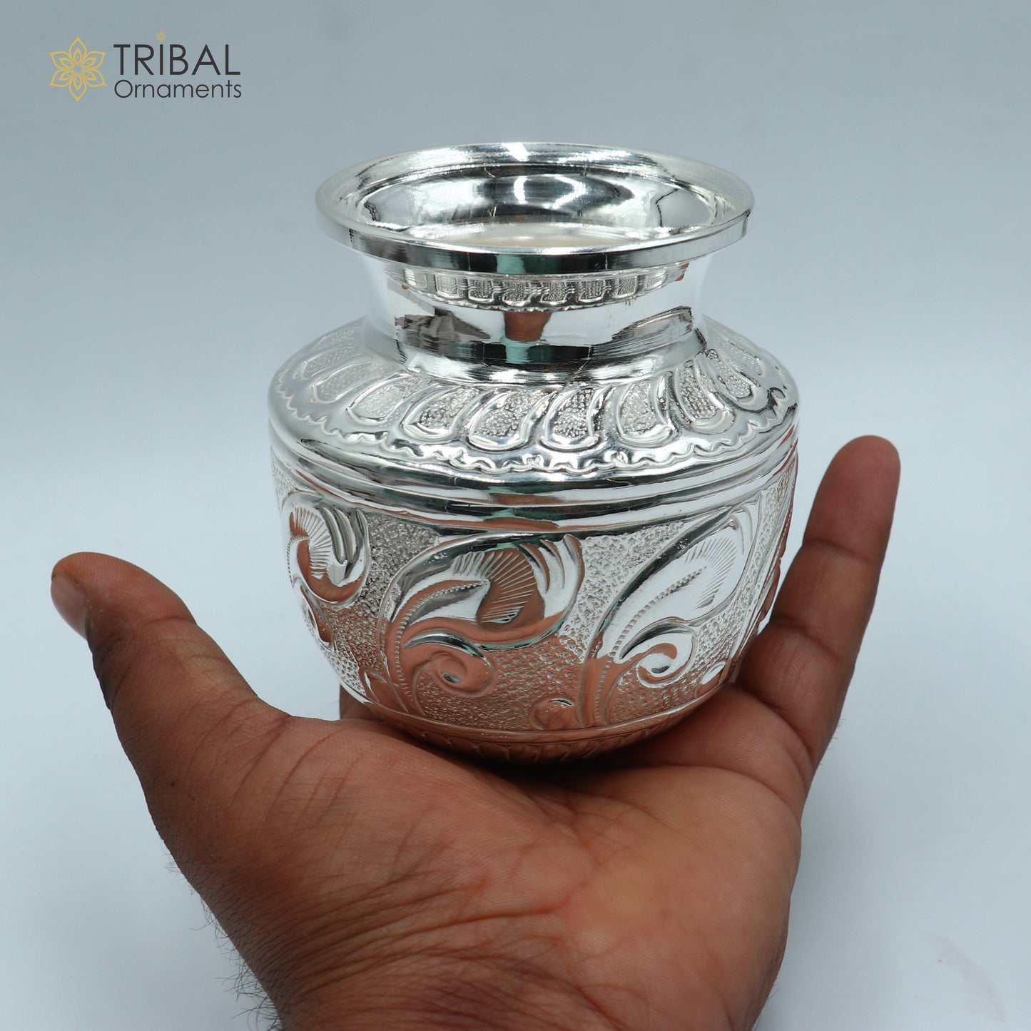 925sterling silver handmade Kalash or pot, unique special silver puja article, water or milk shiva kalash pot india so1064 - TRIBAL ORNAMENTS