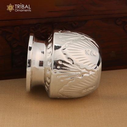 925 sterling silver Kalash or pot for puja, Shiva water or milk offering, traditional silver worship article by Tribal Ornaments