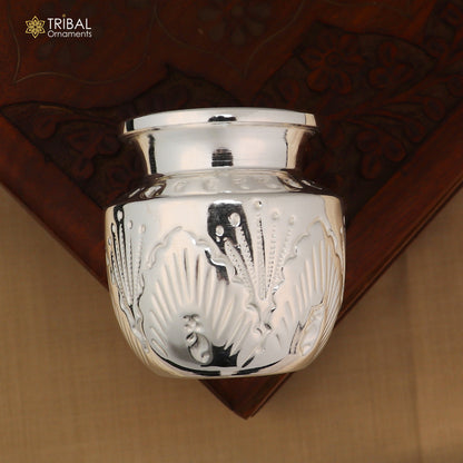 925 sterling silver Kalash pot for puja, Shiva water or milk container, traditional silver worship article by Tribal Ornaments