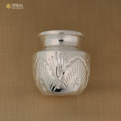 925 sterling silver Shiva Kalash or pot, a traditional silver puja article for water or milk offerings, by Tribal Ornaments.