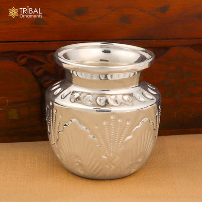 Sterling silver Shiva Kalash pot for puja, traditional water or milk offering vessel, crafted by Tribal Ornaments