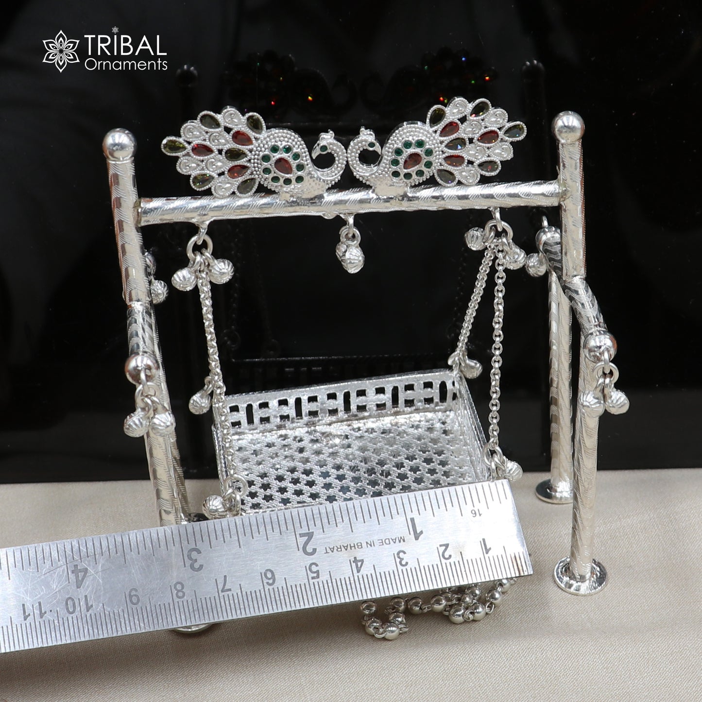 925Sterling silver peacock design Bal Gopala jhula, little Krishna swing, child Krishna palana art su1383 - TRIBAL ORNAMENTS