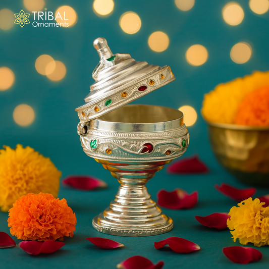 925sterling silver unique antique design handmade brides eyes kajal box, surma box, kumkum sindur box, small trinket box article stb233 - TRIBAL ORNAMENTS