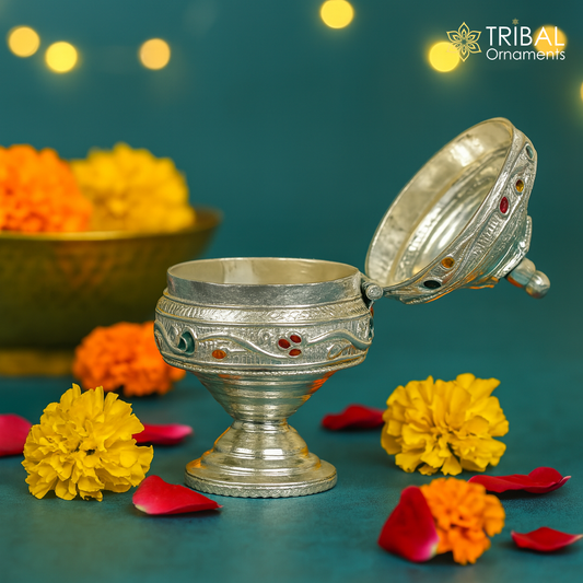 925sterling silver vintage royal designer handmade brides eyes kajal box, surma box, kumkum sindur box, small trinket box article stb234 - TRIBAL ORNAMENTS