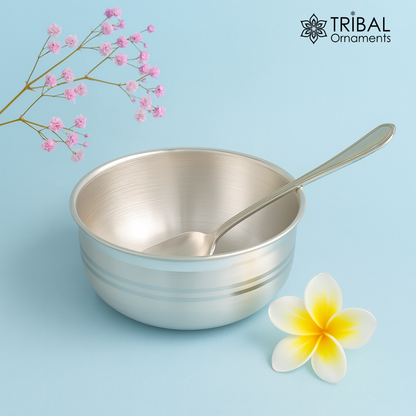 99.9 pure sterling silver handmade solid silver bowl kitchen utensils, vessels, silver has antibacterial properties, keep stay healthy sv51 - TRIBAL ORNAMENTS