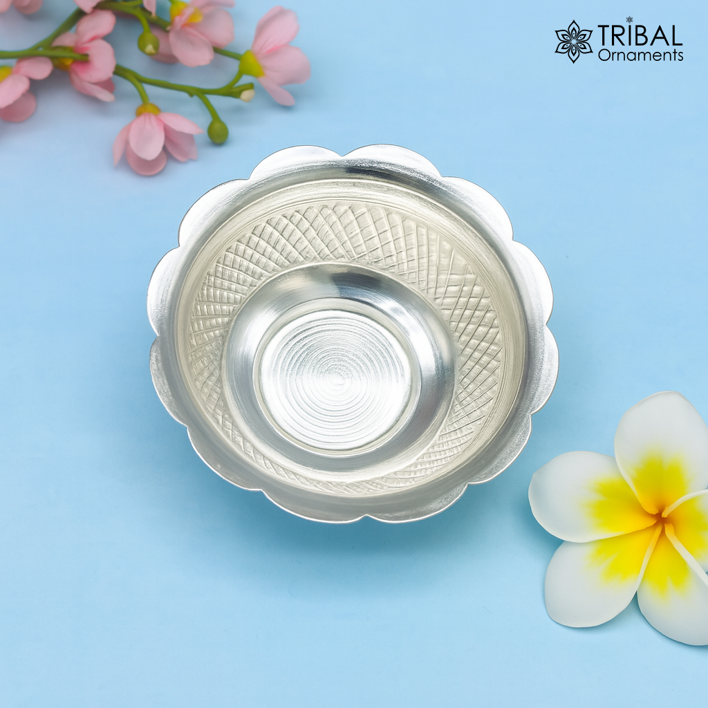 999 fine silver exclusive handcrafted work light weight baby bowl, puja utensils, silver article, silver utensils, silver vessel baby sv208 - TRIBAL ORNAMENTS