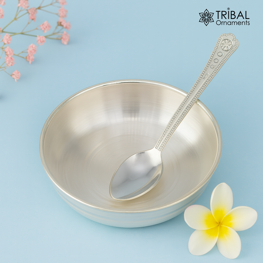 999 Fine silver handmade silver vessels, silver utensils, silver baby plate,tray silver art, silver kitchen accessories, baby feeding sv49 - TRIBAL ORNAMENTS