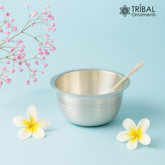 999 fine silver handmade small baby bowl and spoon set, silver tumbler, flask, stay baby/kids healthy, silver vessels utensils sv119 - TRIBAL ORNAMENTS