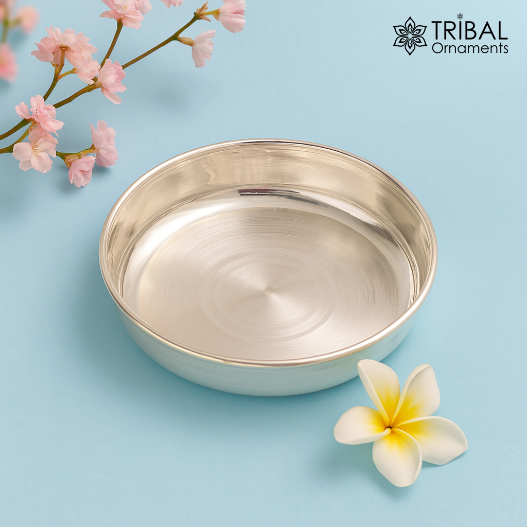 999 fine silver handmade solid plate/ tray, best gifting baby set for baby food, silver utensils, silver articles, puja utensils sv117 - TRIBAL ORNAMENTS
