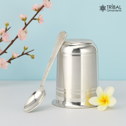 999 fine silver handmade vessel, water/milk Glass tumbler, silver flask, baby kids silver utensils stay healthy water milk cup sv231 - TRIBAL ORNAMENTS