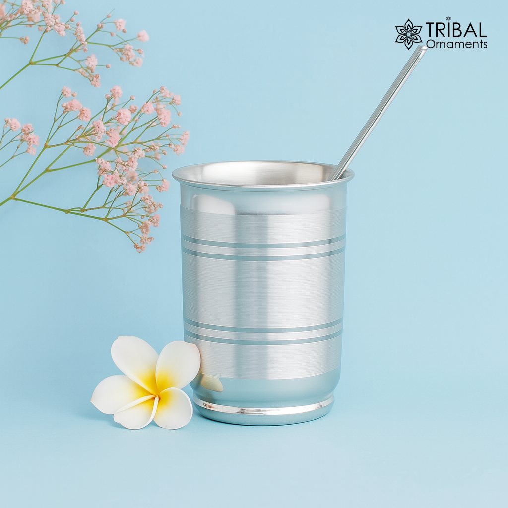 999 fine silver handmade water/milk Glass tumbler, silver flask, baby kids silver small cup utensils stay healthy from bacteria sv195 - TRIBAL ORNAMENTS