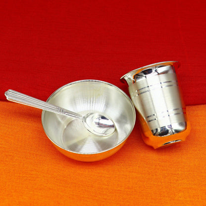 Tribal Ornaments 999 fine silver water milk glass, bowl, tumbler, spoon, and baby serving utensils set.