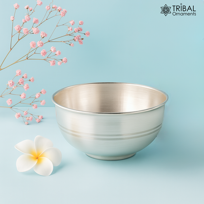 Handmade 999 fine solid silver bowl from TRIBAL ORNAMENTS, featuring a pure silver vessel ideal for baby gifts and puja rituals.