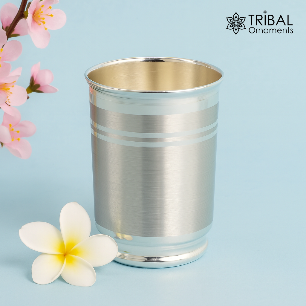 999 fine solid silver handmade water glass or milk tumbler, best baby set, excellent baby gifting utensils, silver healthy article sv122 - TRIBAL ORNAMENTS