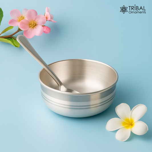 999 fine sterling silver handmade solid silver bowl and spoon, kids serving bowl, silver vessels, baby serving utensils baby set sv120 - TRIBAL ORNAMENTS