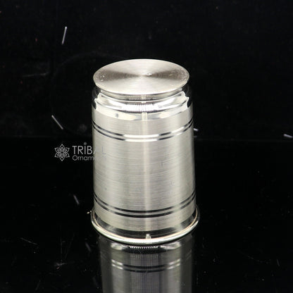 Handmade 999 pure fine silver water/milk cup tumbler with 75ml capacity, ideal for baby food or silver utensils, by TRIBAL ORNAMENTS.