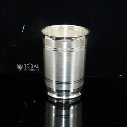 Handmade TRIBAL ORNAMENTS silver water and milk cup tumbler with 75ml capacity, featuring intricate tribal design and silver finish.