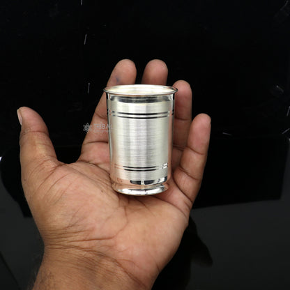 Handmade 999 pure fine silver water and milk cup tumbler with 75ml capacity, crafted by Tribal Ornaments.
