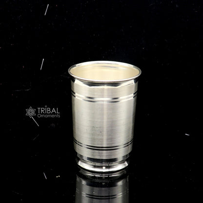 Tribal Ornaments 999 pure fine silver handmade water milk cup tumbler, 75ml capacity, silver baby food flask and utensils.